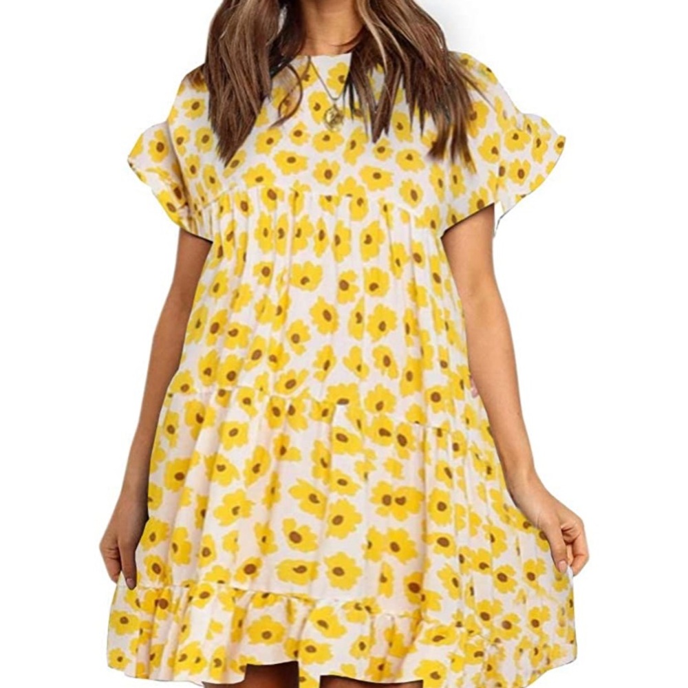 Yellow flower tiered summer dress